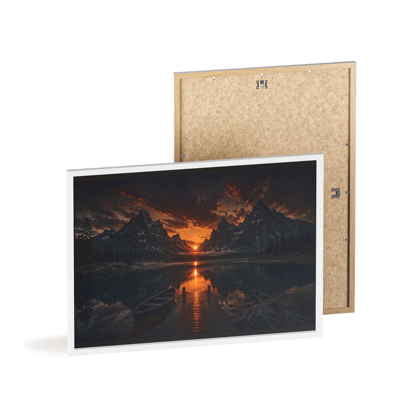 Framed Sunset Lake Poster — Mountain Reflection Wall Art