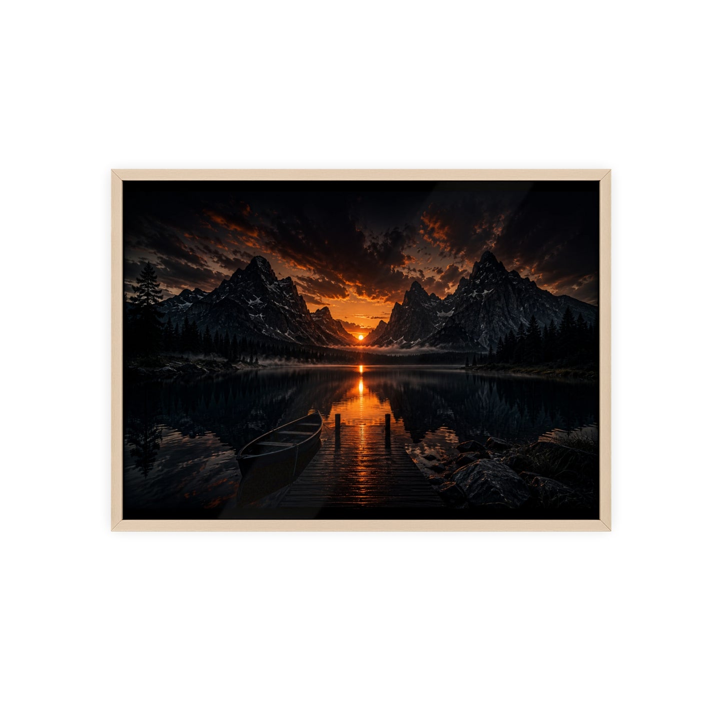 Framed Sunset Lake Poster — Mountain Reflection Wall Art