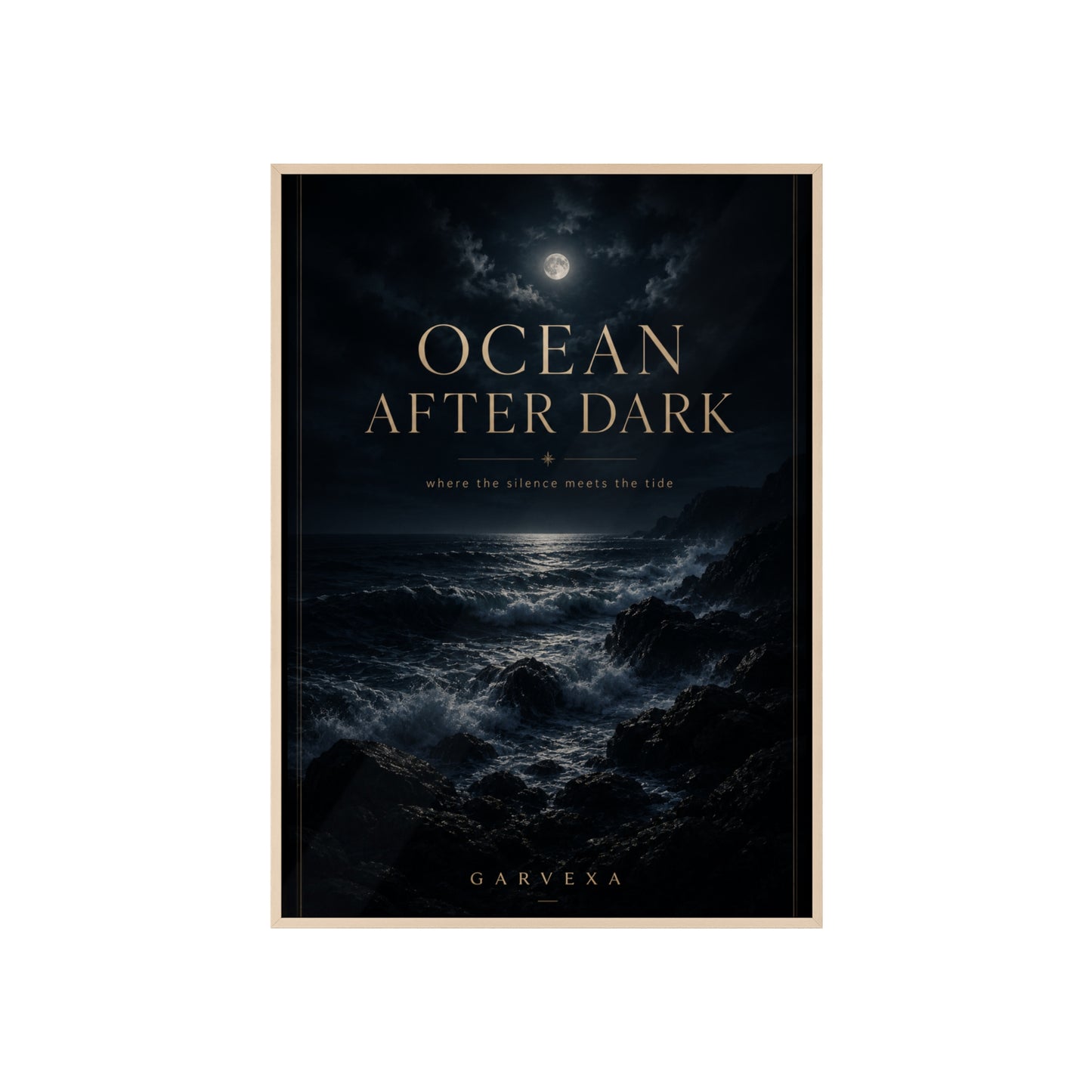 Ocean After Dark Wooden Framed Poster – Moody Night Sea Wall Art