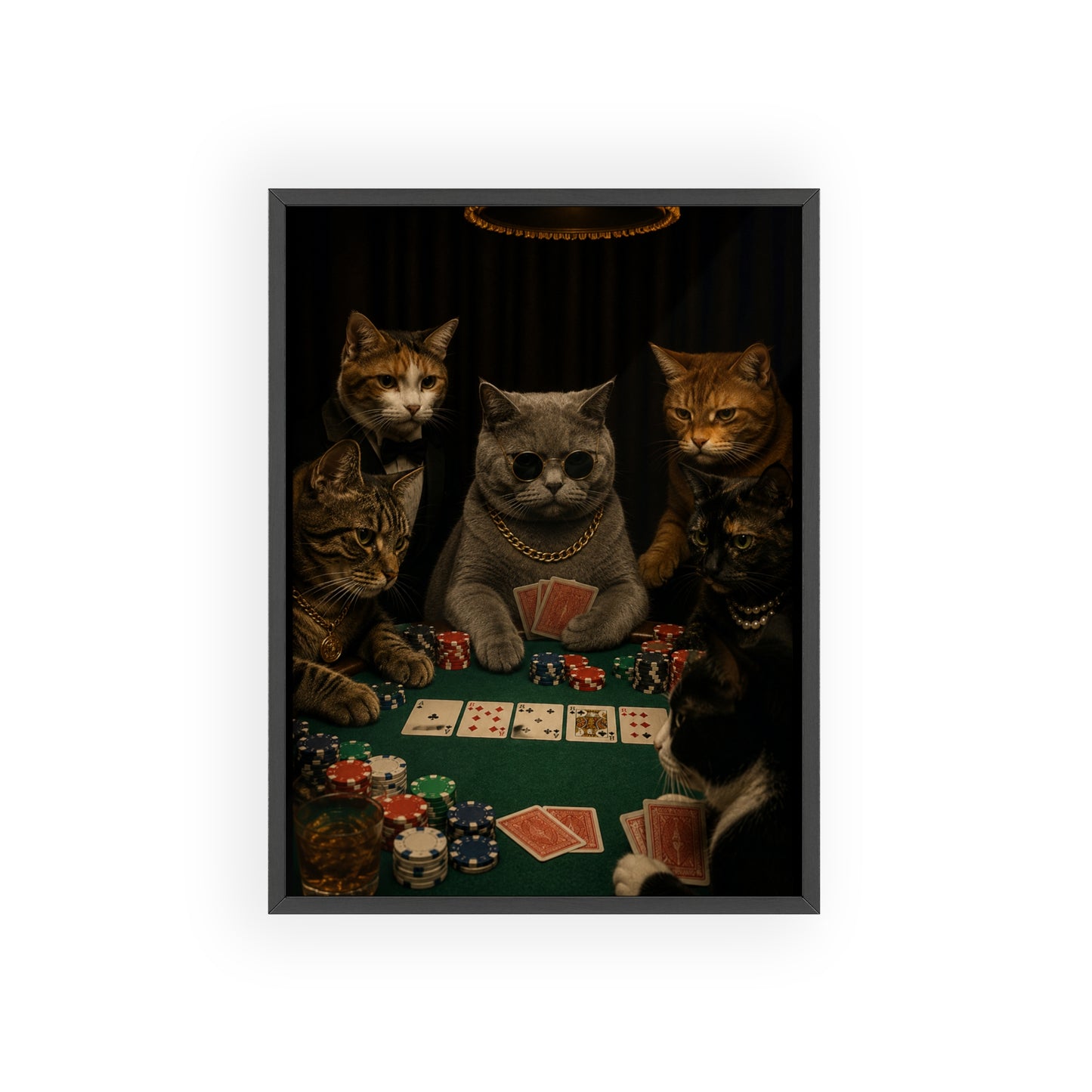 Poker Cats Framed Poster — Vintage Casino Cat Art Print