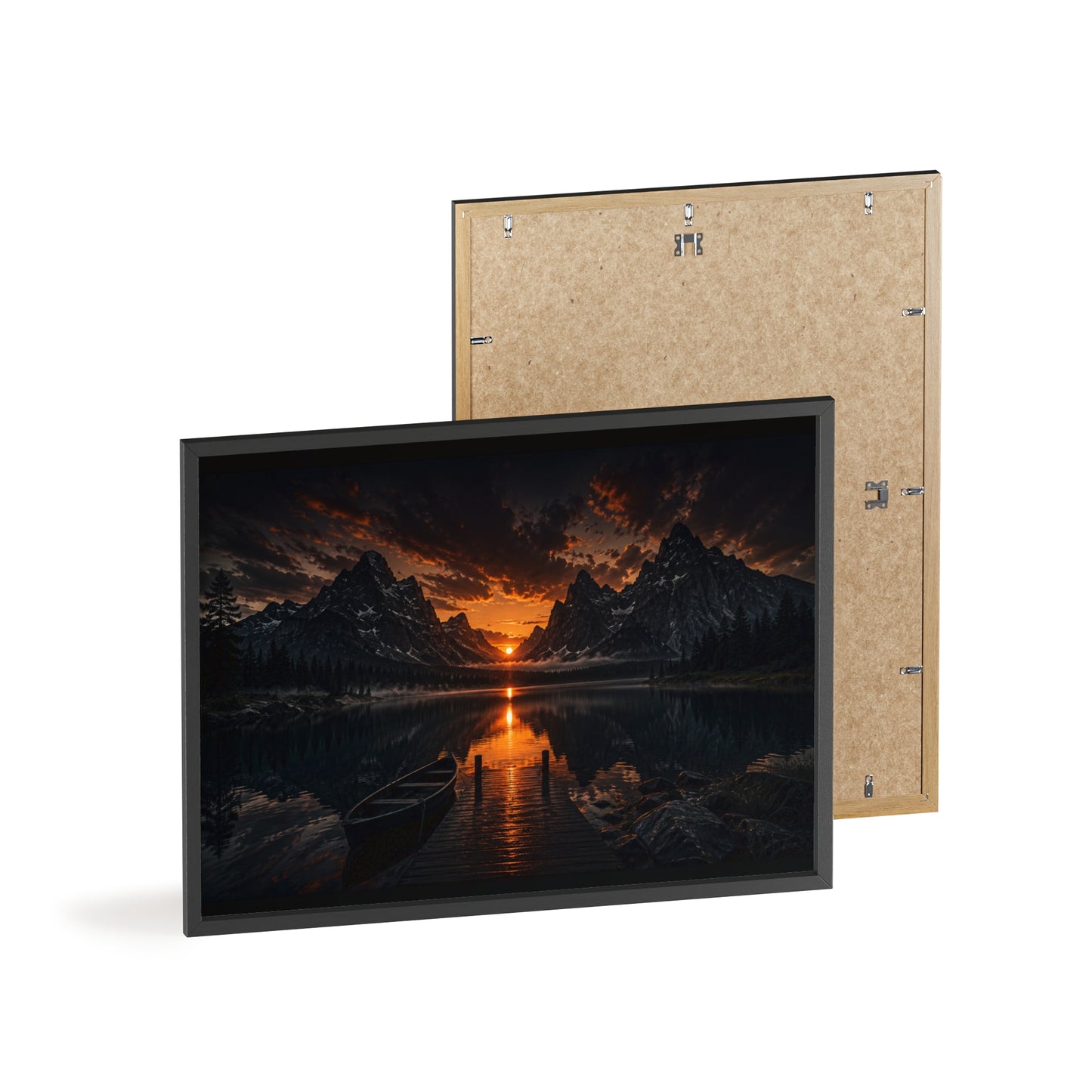 Framed Sunset Lake Poster — Mountain Reflection Wall Art