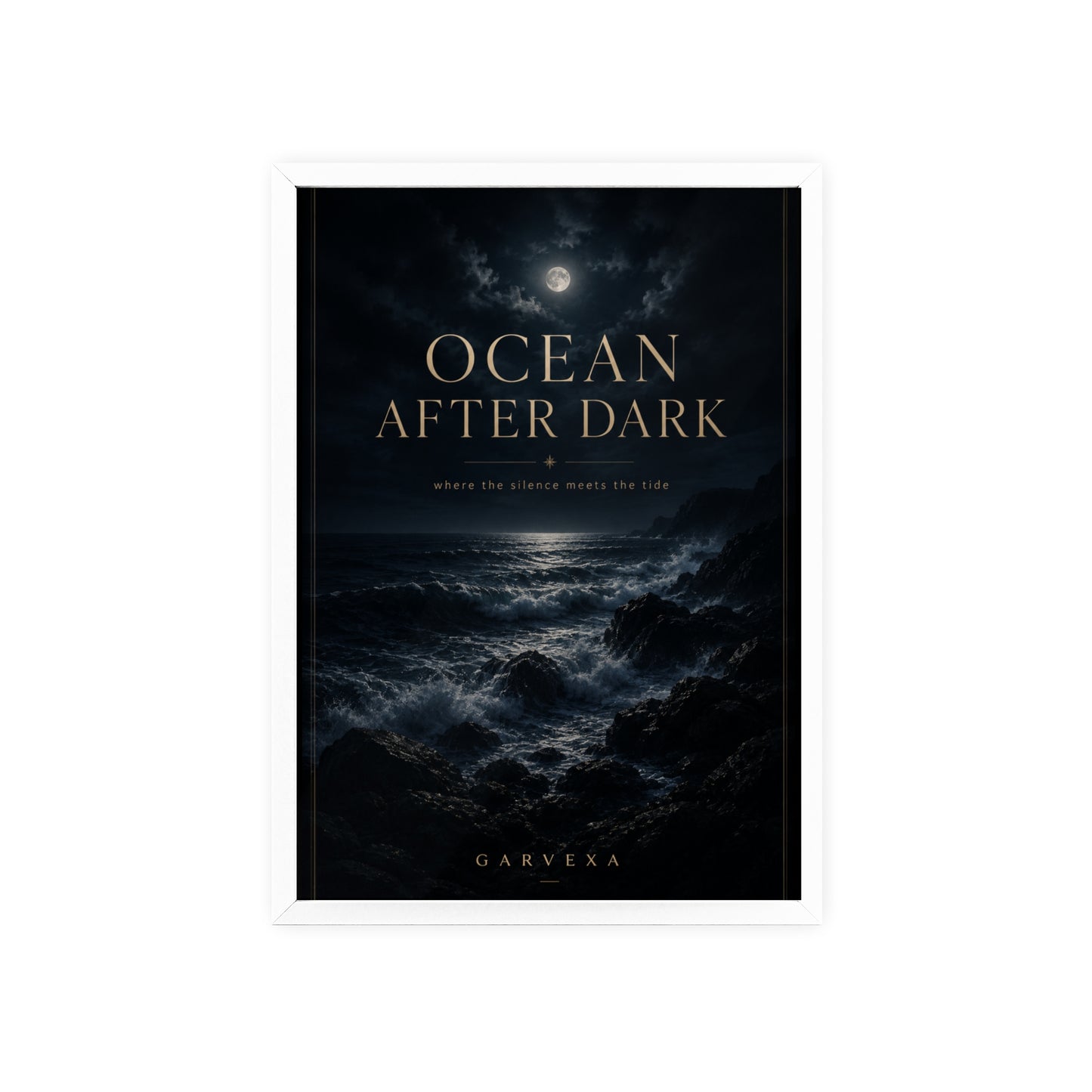 Ocean After Dark Wooden Framed Poster – Moody Night Sea Wall Art