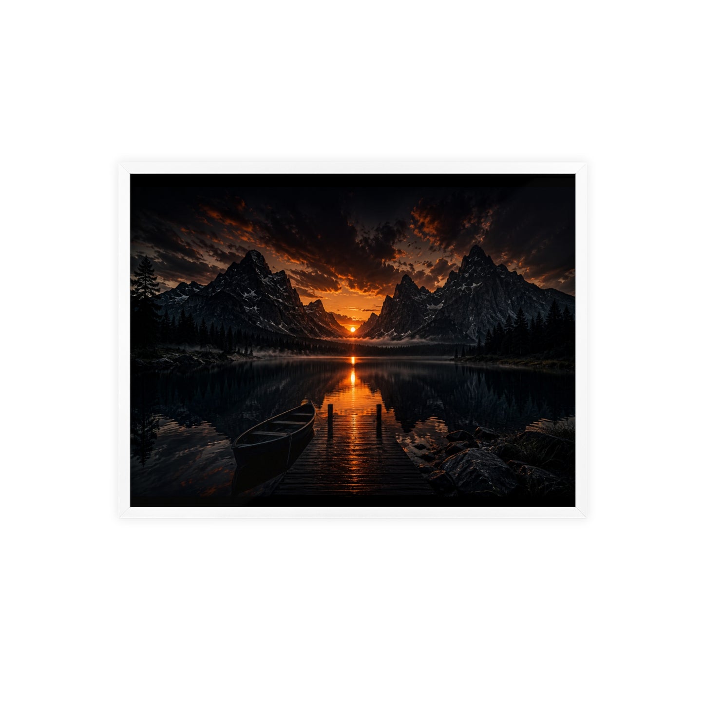Framed Sunset Lake Poster — Mountain Reflection Wall Art