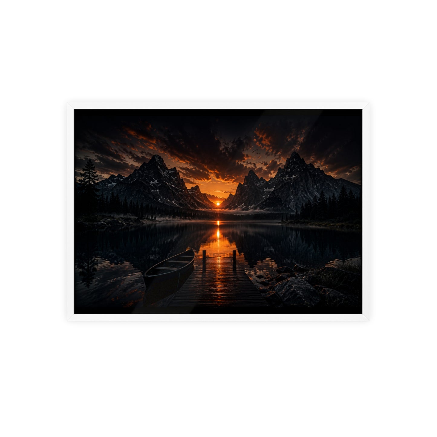 Framed Sunset Lake Poster — Mountain Reflection Wall Art
