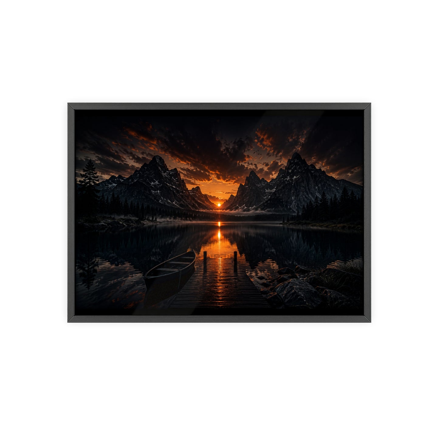 Framed Sunset Lake Poster — Mountain Reflection Wall Art