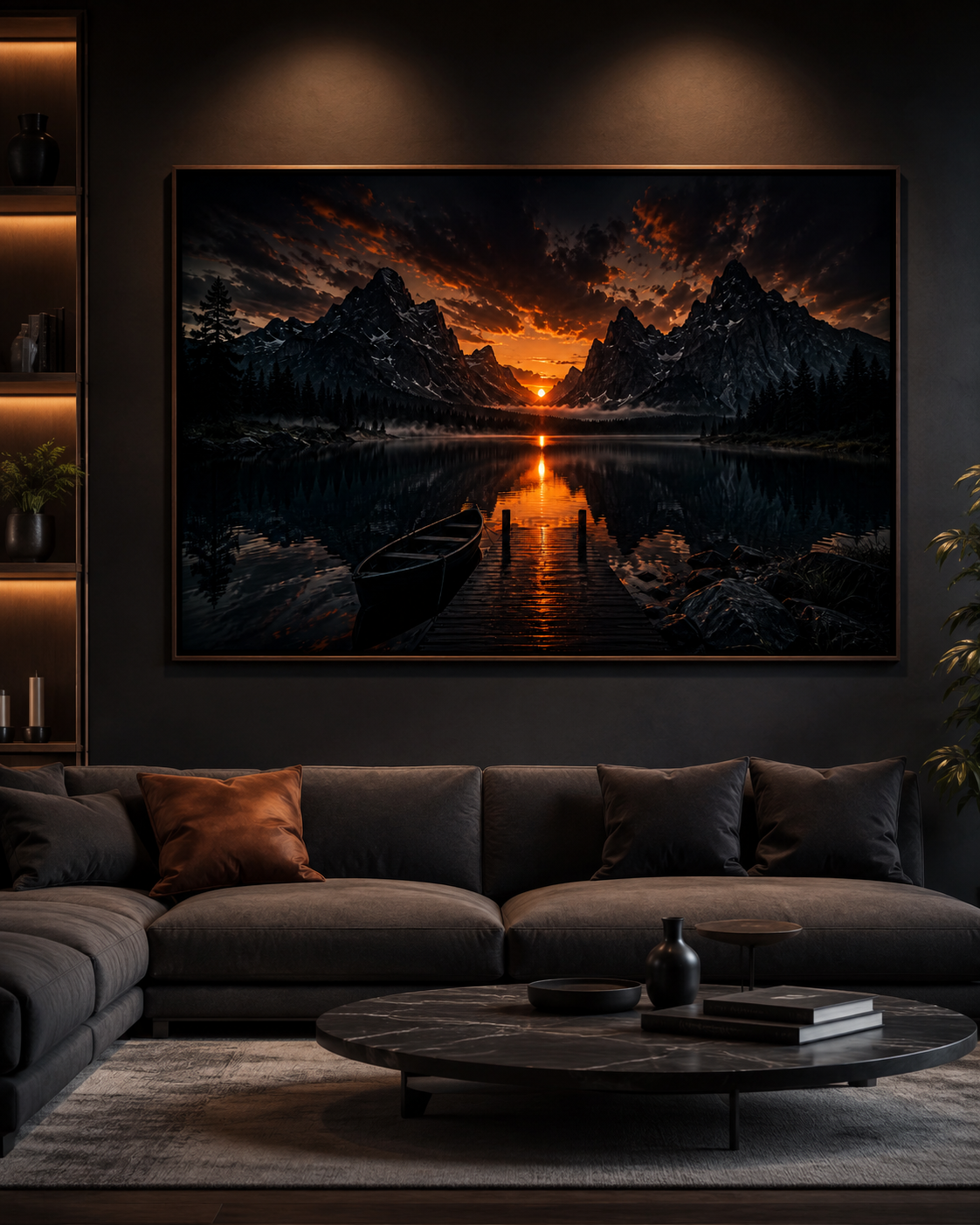 Framed Sunset Lake Poster — Mountain Reflection Wall Art