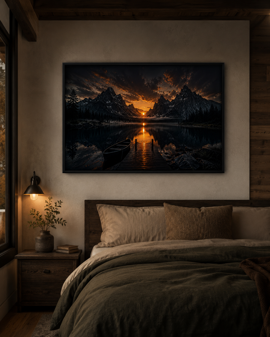 Framed Sunset Lake Poster — Mountain Reflection Wall Art