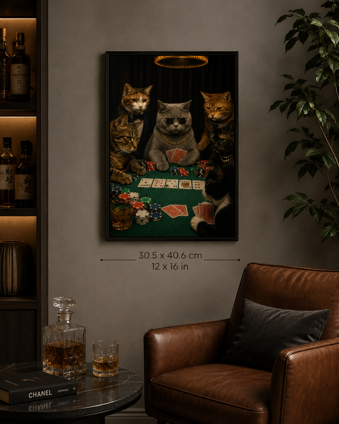 Poker Cats Framed Poster — Vintage Casino Cat Art Print
