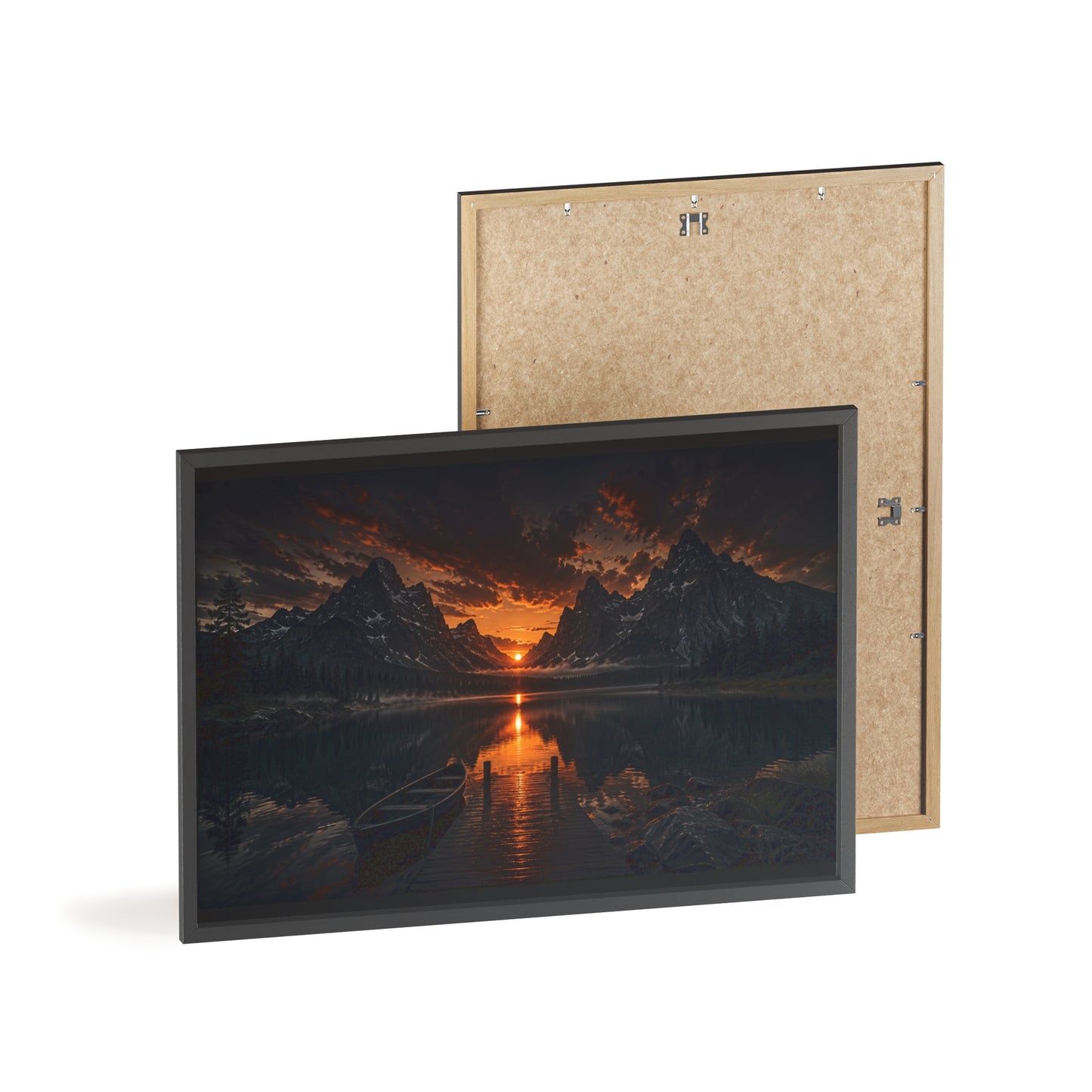 Framed Sunset Lake Poster — Mountain Reflection Wall Art
