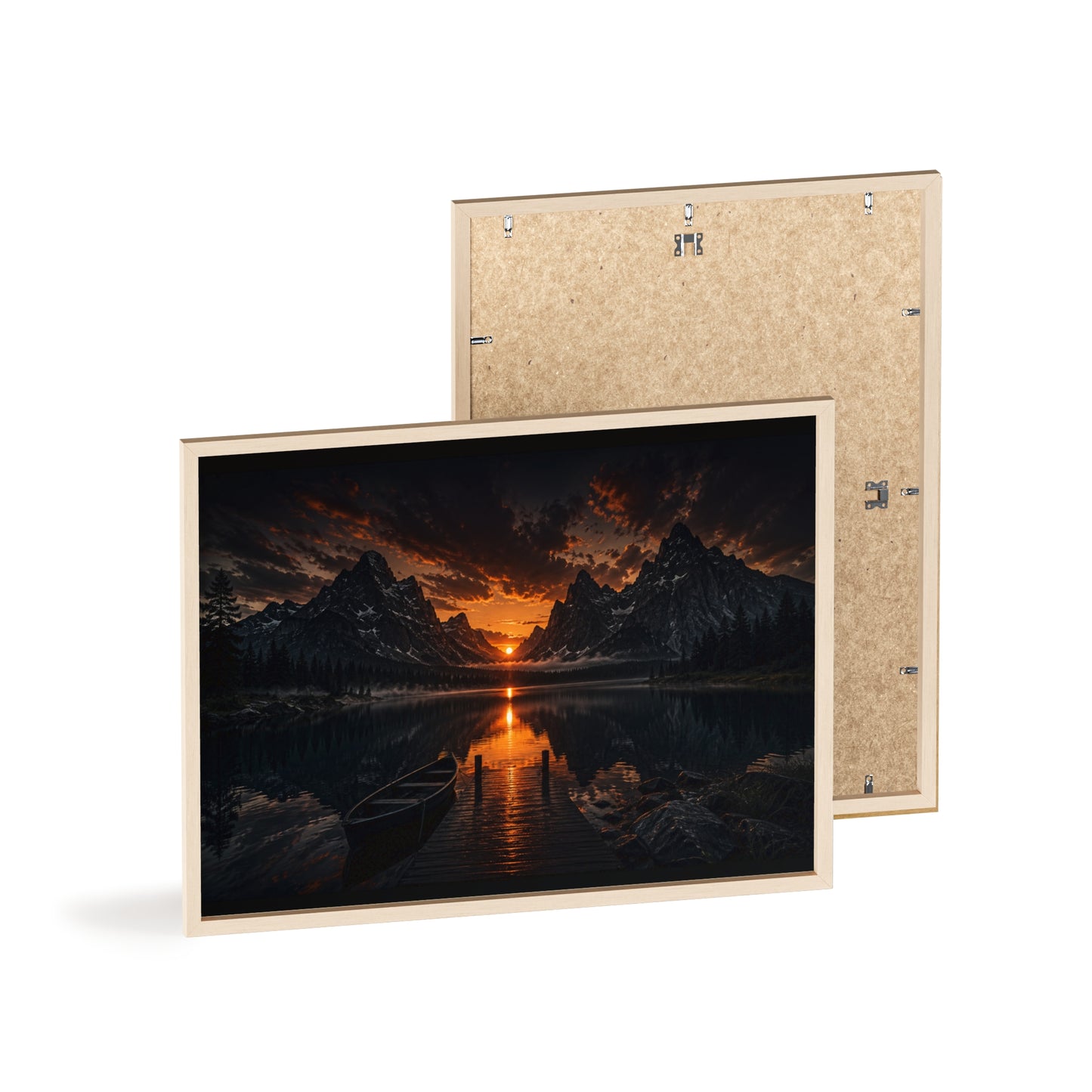 Framed Sunset Lake Poster — Mountain Reflection Wall Art