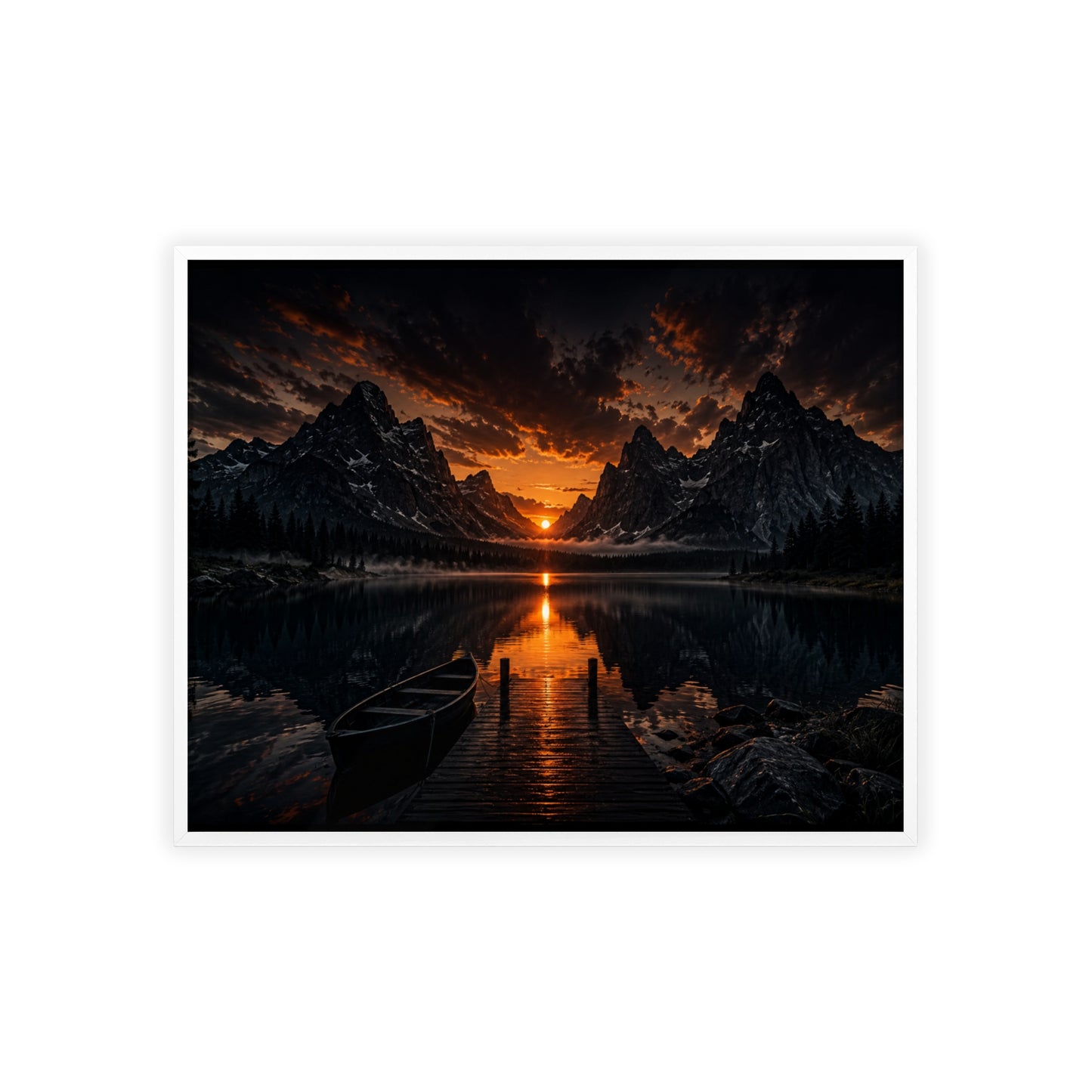 Framed Sunset Lake Poster — Mountain Reflection Wall Art