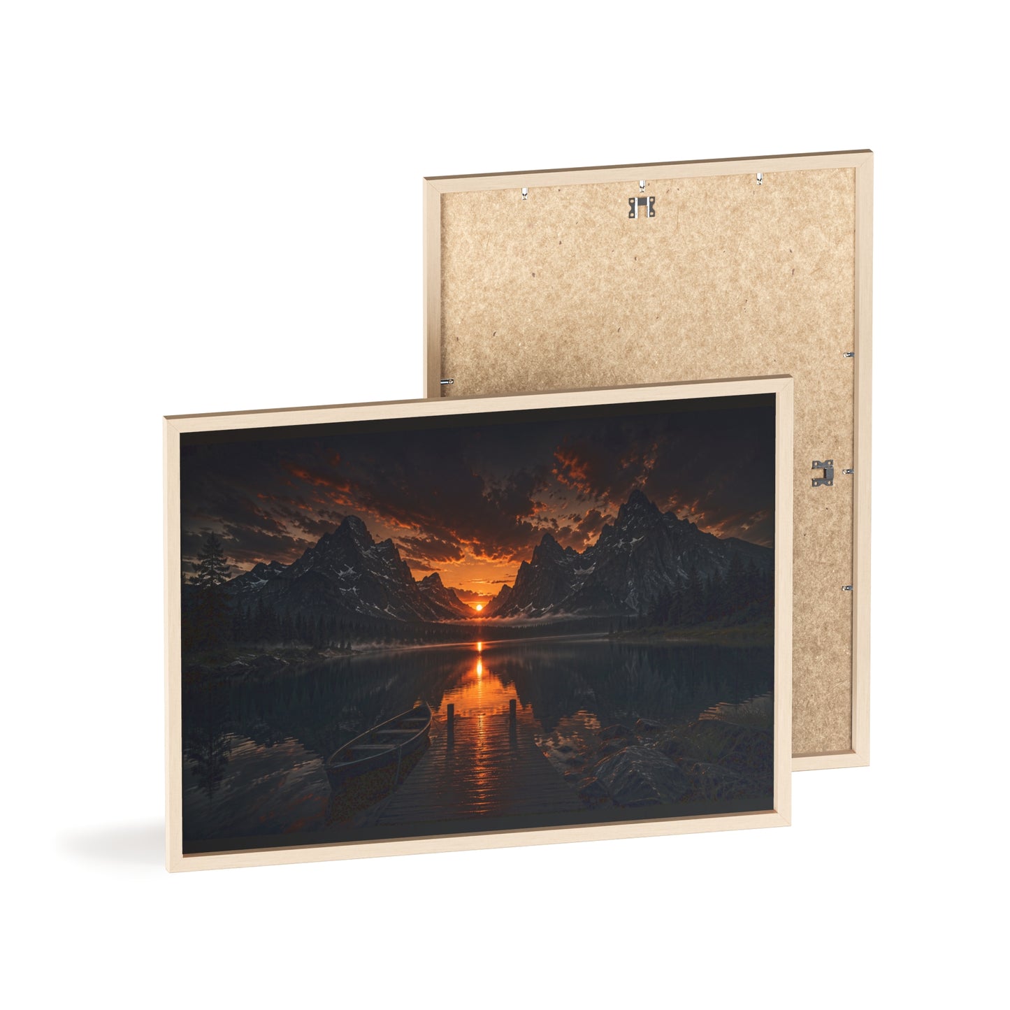 Framed Sunset Lake Poster — Mountain Reflection Wall Art