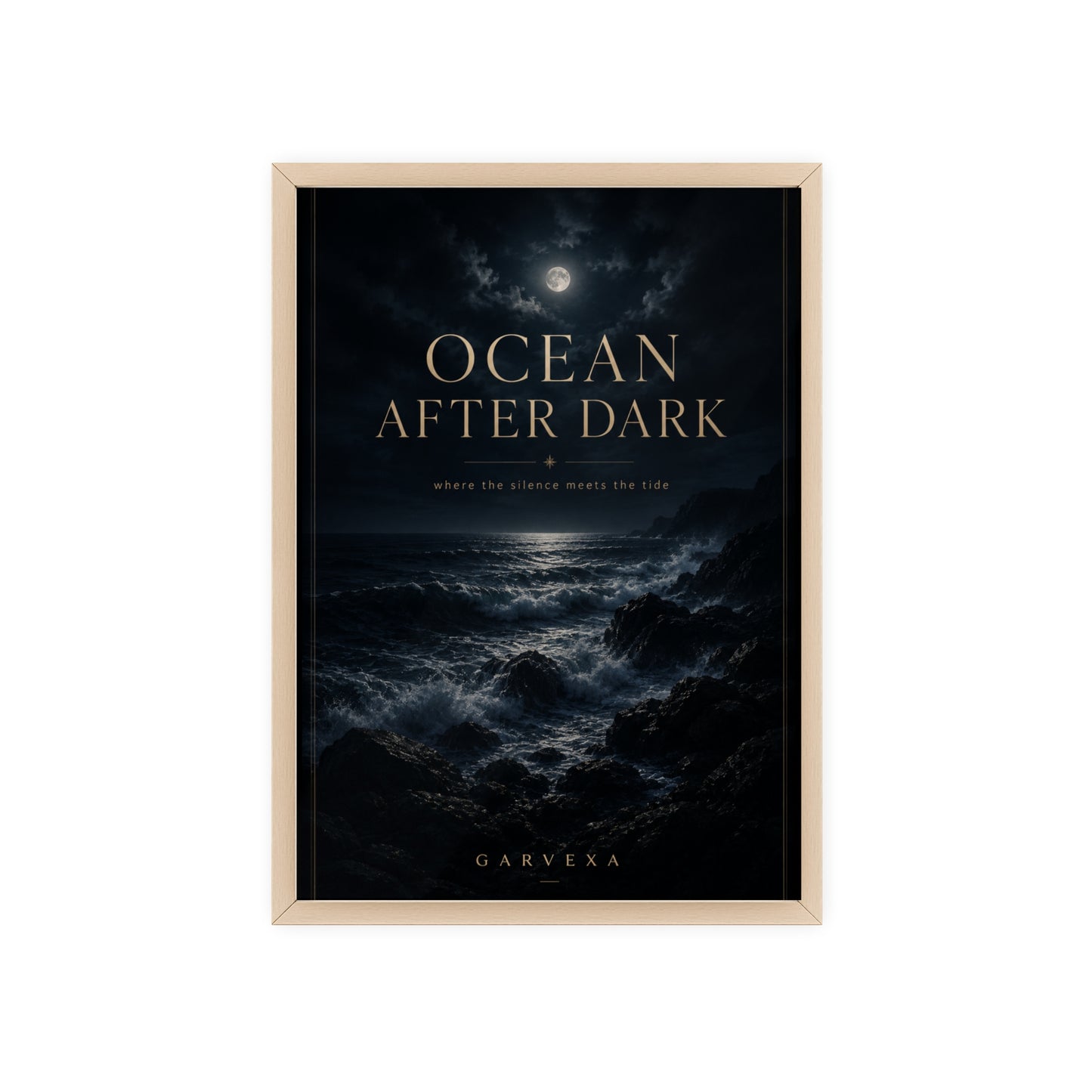 Ocean After Dark Wooden Framed Poster – Moody Night Sea Wall Art