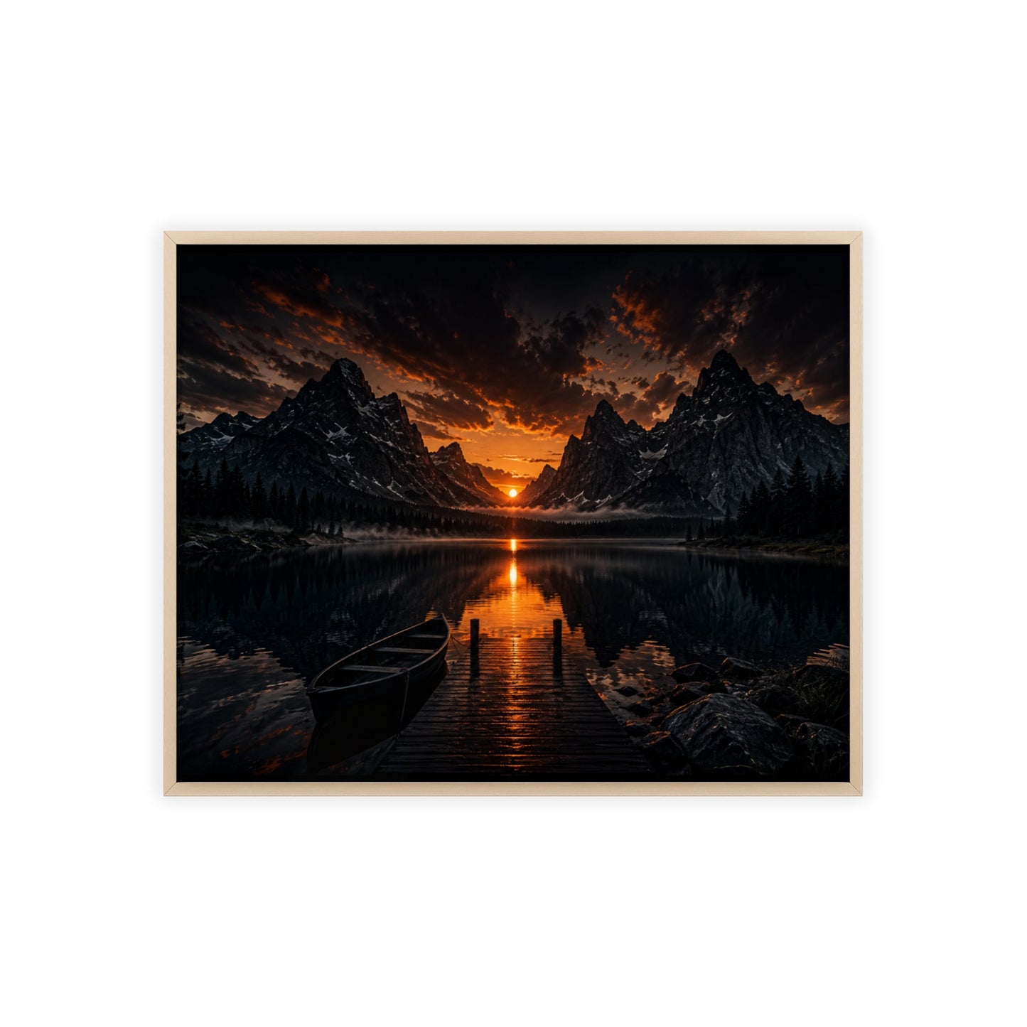 Framed Sunset Lake Poster — Mountain Reflection Wall Art