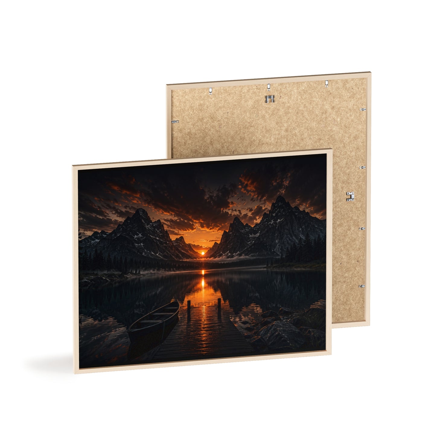 Framed Sunset Lake Poster — Mountain Reflection Wall Art