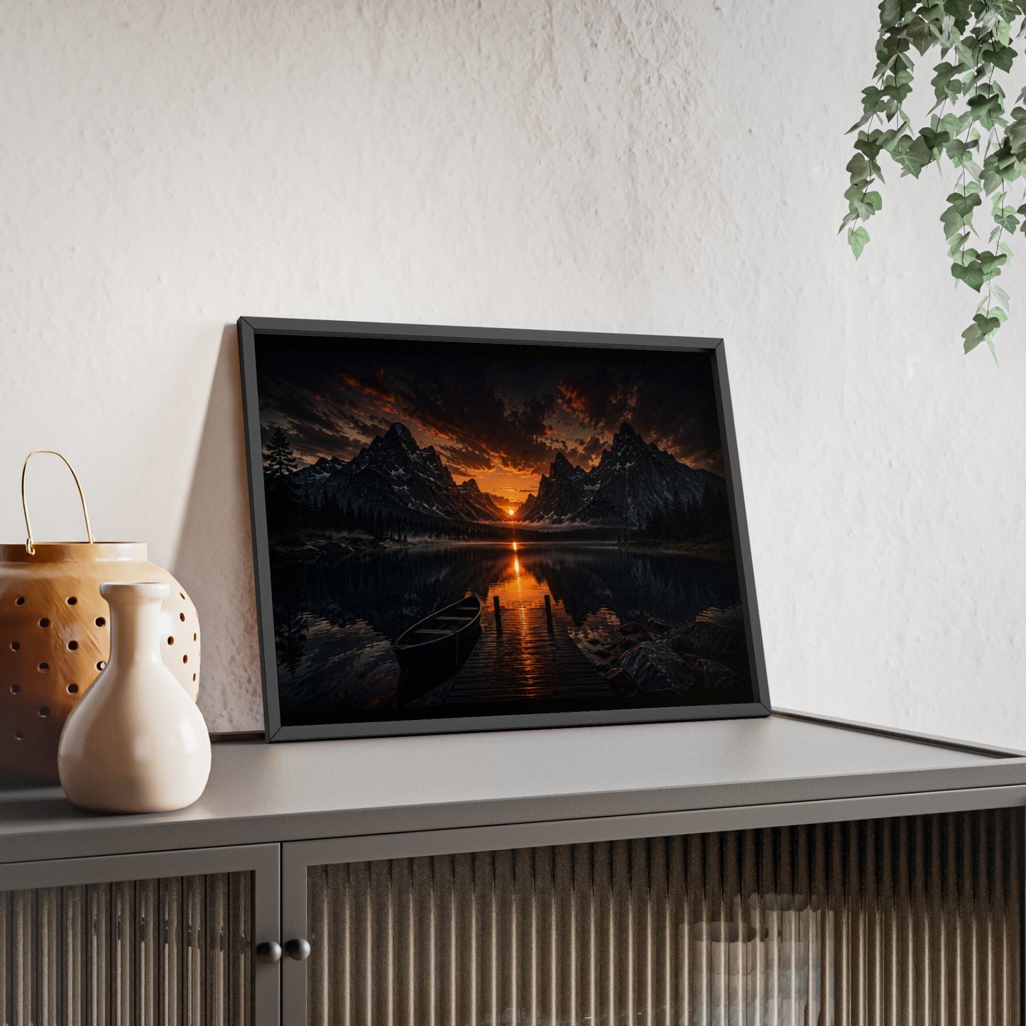 Framed Sunset Lake Poster — Mountain Reflection Wall Art