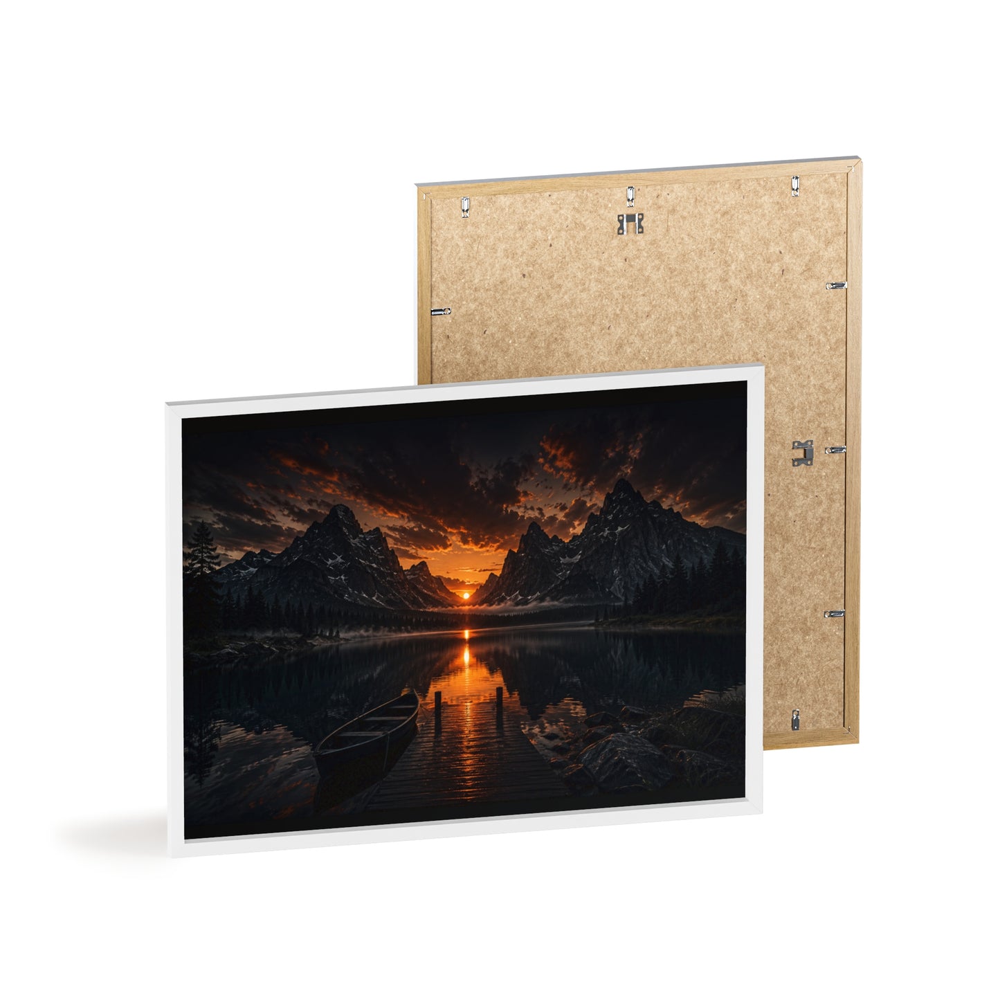 Framed Sunset Lake Poster — Mountain Reflection Wall Art