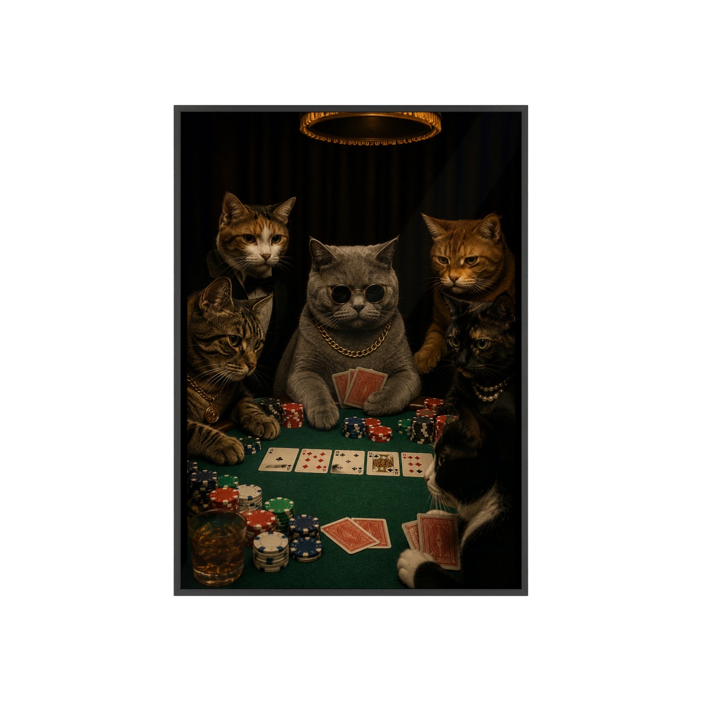 Poker Cats Framed Poster — Vintage Casino Cat Art Print