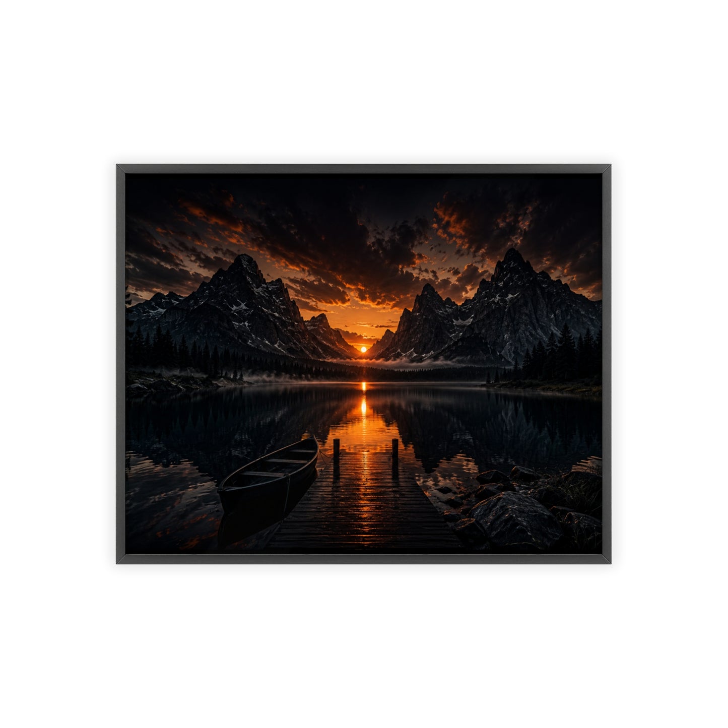 Framed Sunset Lake Poster — Mountain Reflection Wall Art