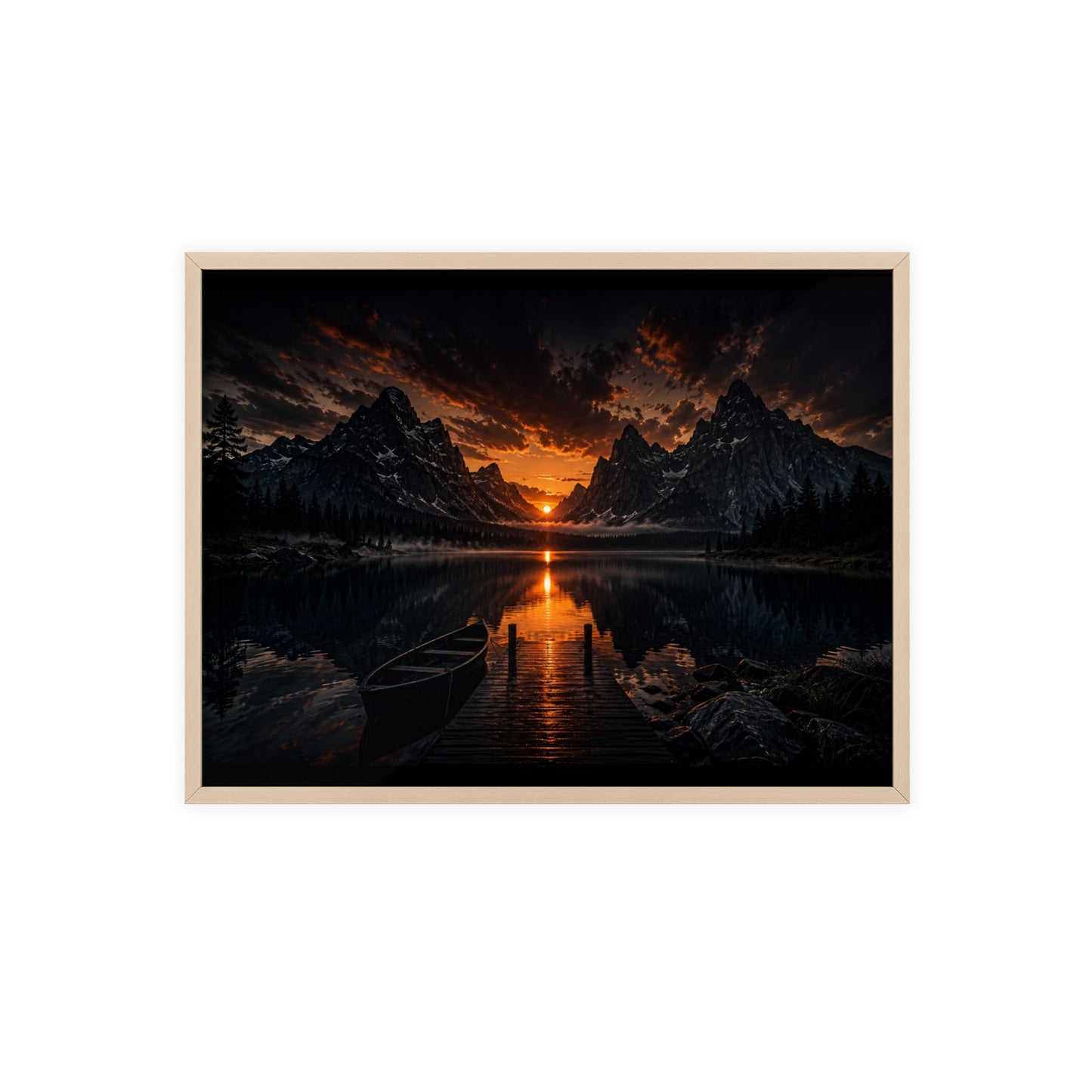 Framed Sunset Lake Poster — Mountain Reflection Wall Art
