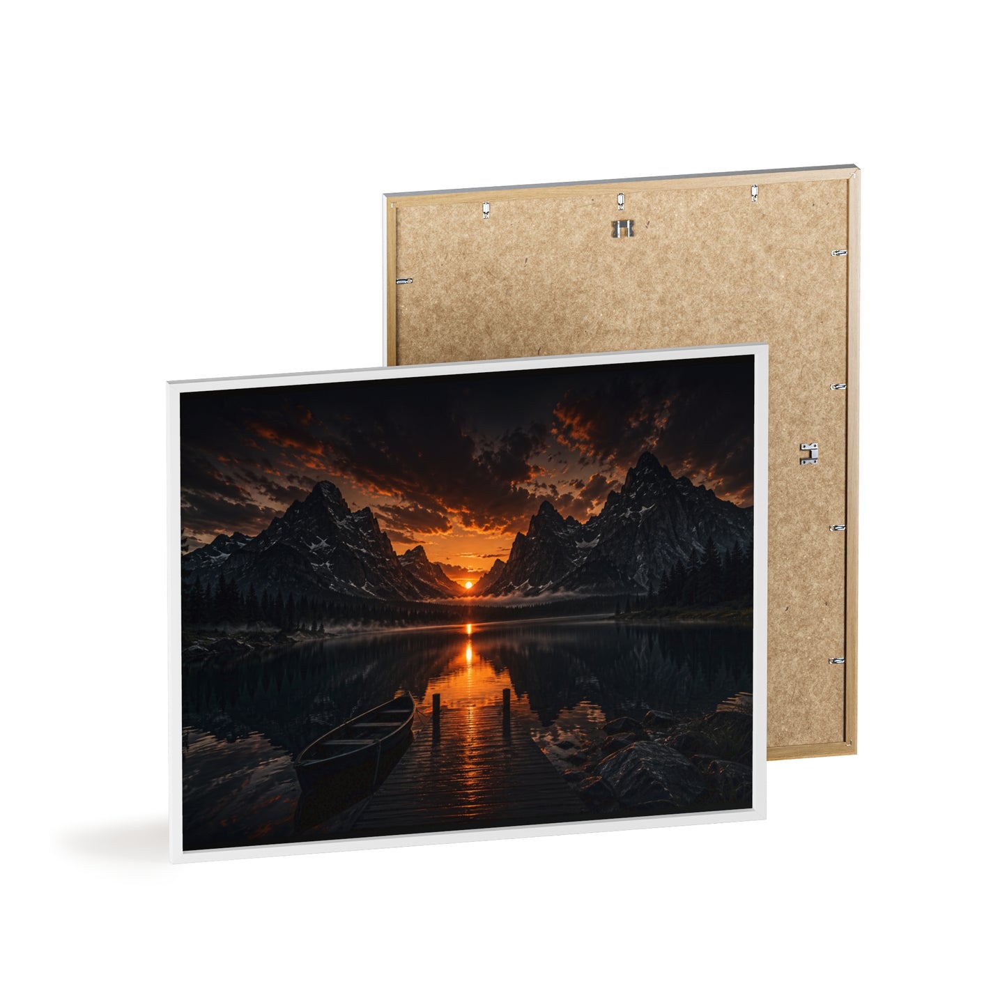 Framed Sunset Lake Poster — Mountain Reflection Wall Art