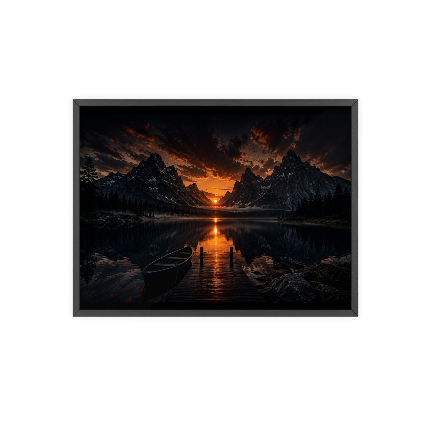 Framed Sunset Lake Poster — Mountain Reflection Wall Art