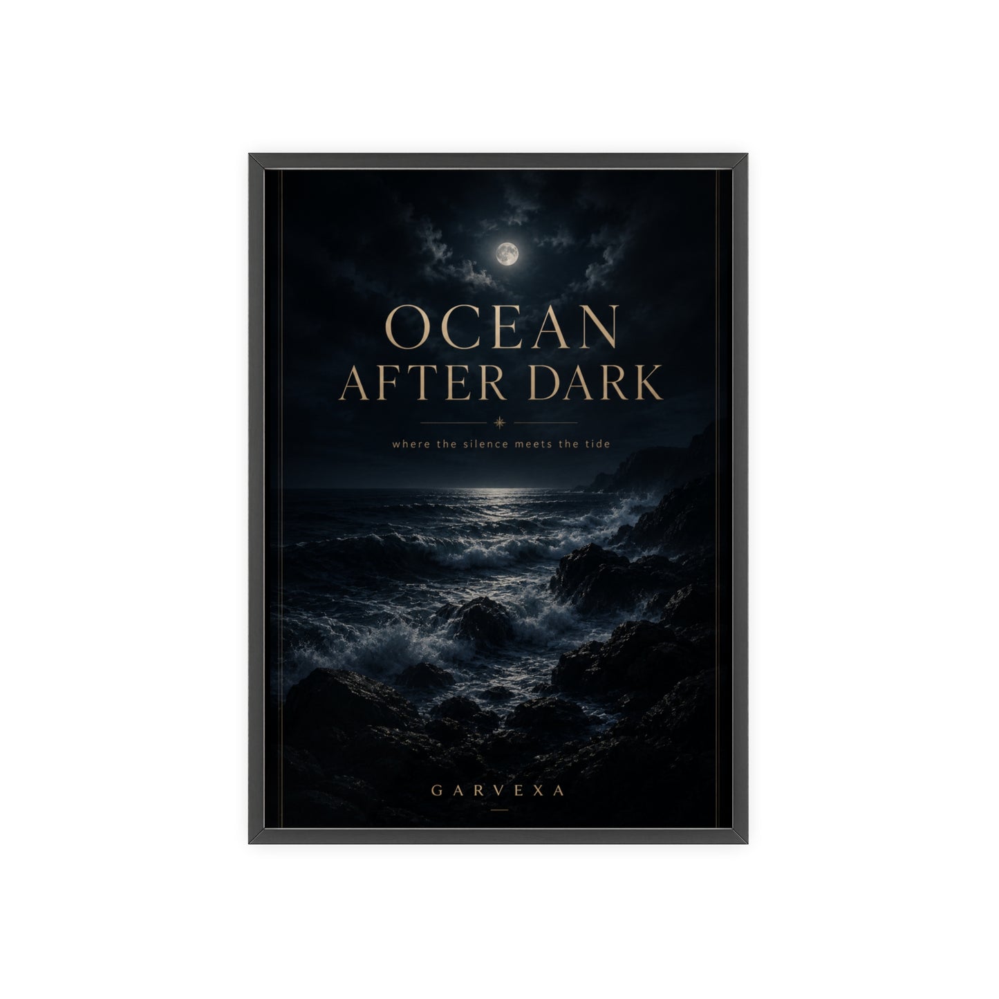 Ocean After Dark Wooden Framed Poster – Moody Night Sea Wall Art