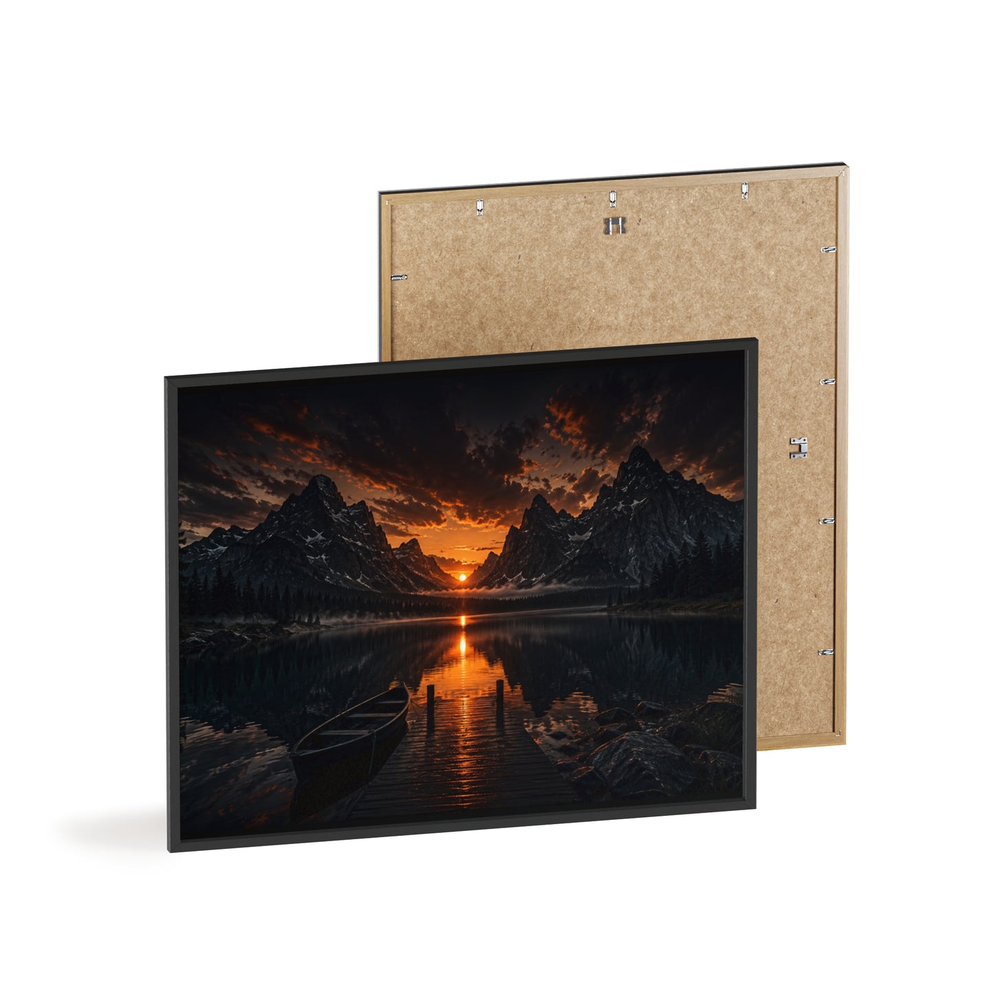 Framed Sunset Lake Poster — Mountain Reflection Wall Art